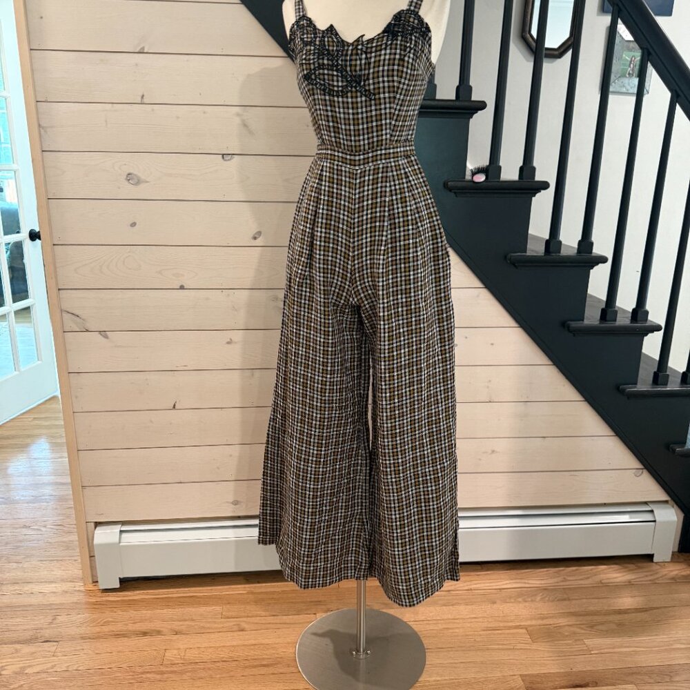 By Anthropologie Embroidered Plaid Jumpsuit NWOT Size XS (0) - Picture 12 of 12